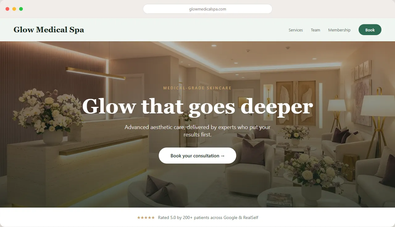 Glow Medical Spa — med spa website designed by Medspafy
