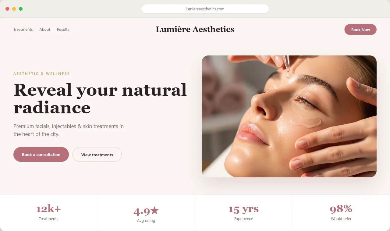 Example med spa website designed by Medspafy for a Los Angeles med spa