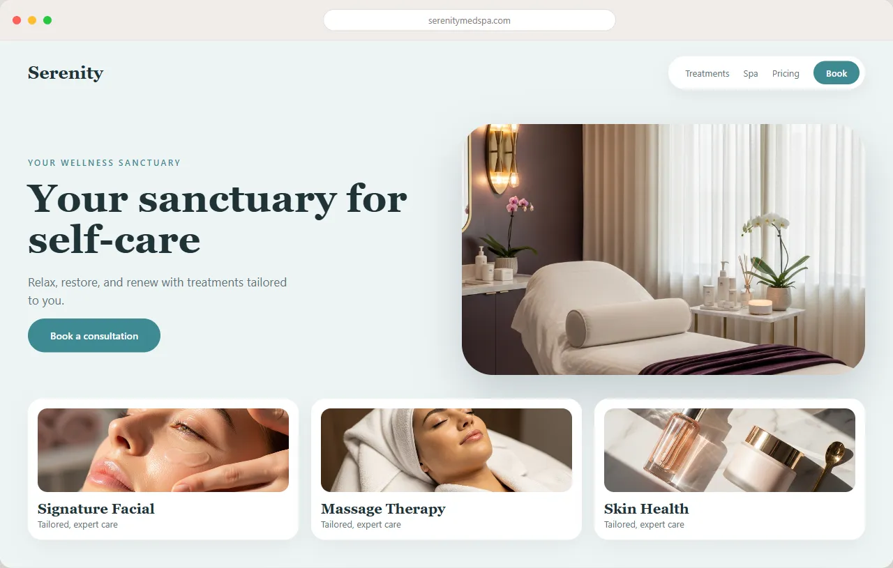 Serenity Med Spa — med spa website designed by Medspafy