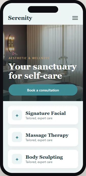 The same med spa website shown on mobile